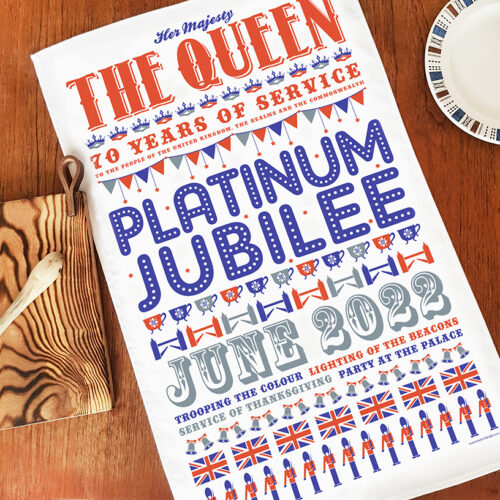 Queens Platinum Jubilee 70 years commemorative tea towel