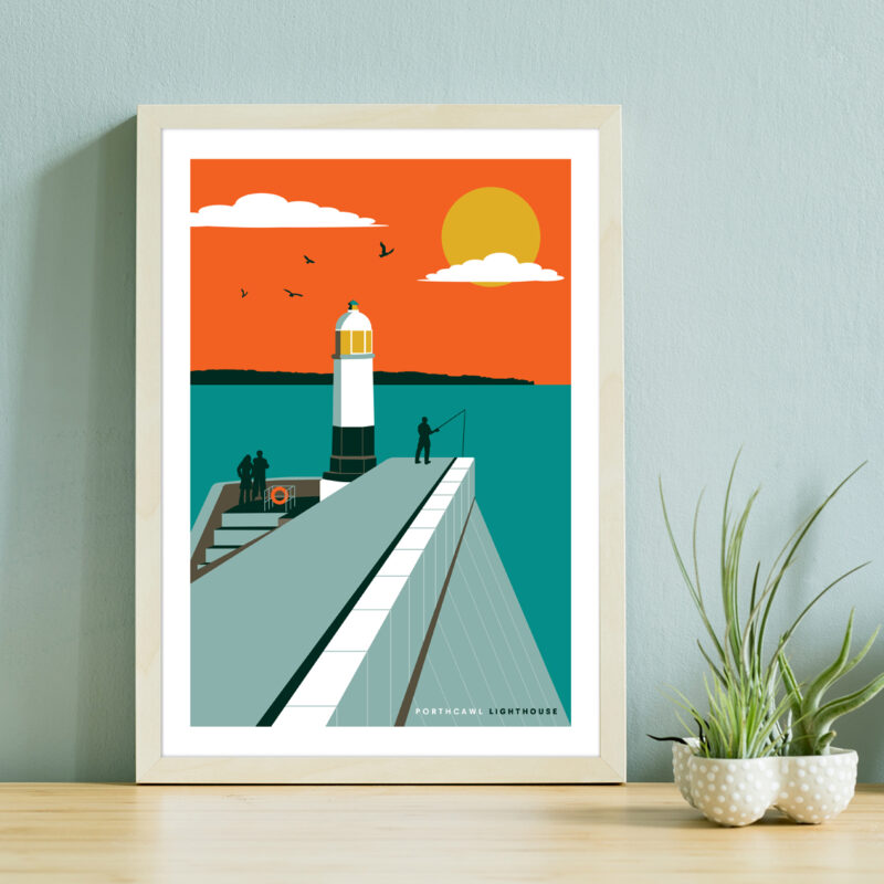 Porthcawl lighthouse and harbour, Porthcawl, South wales print