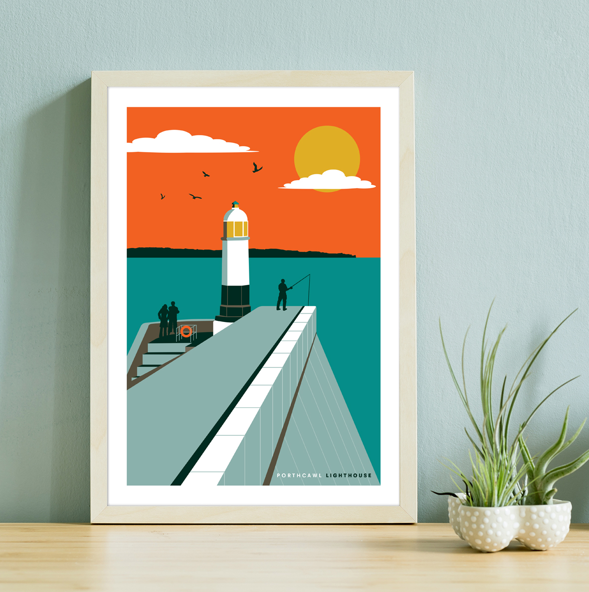 Porthcawl lighthouse and harbour, Porthcawl, South wales print