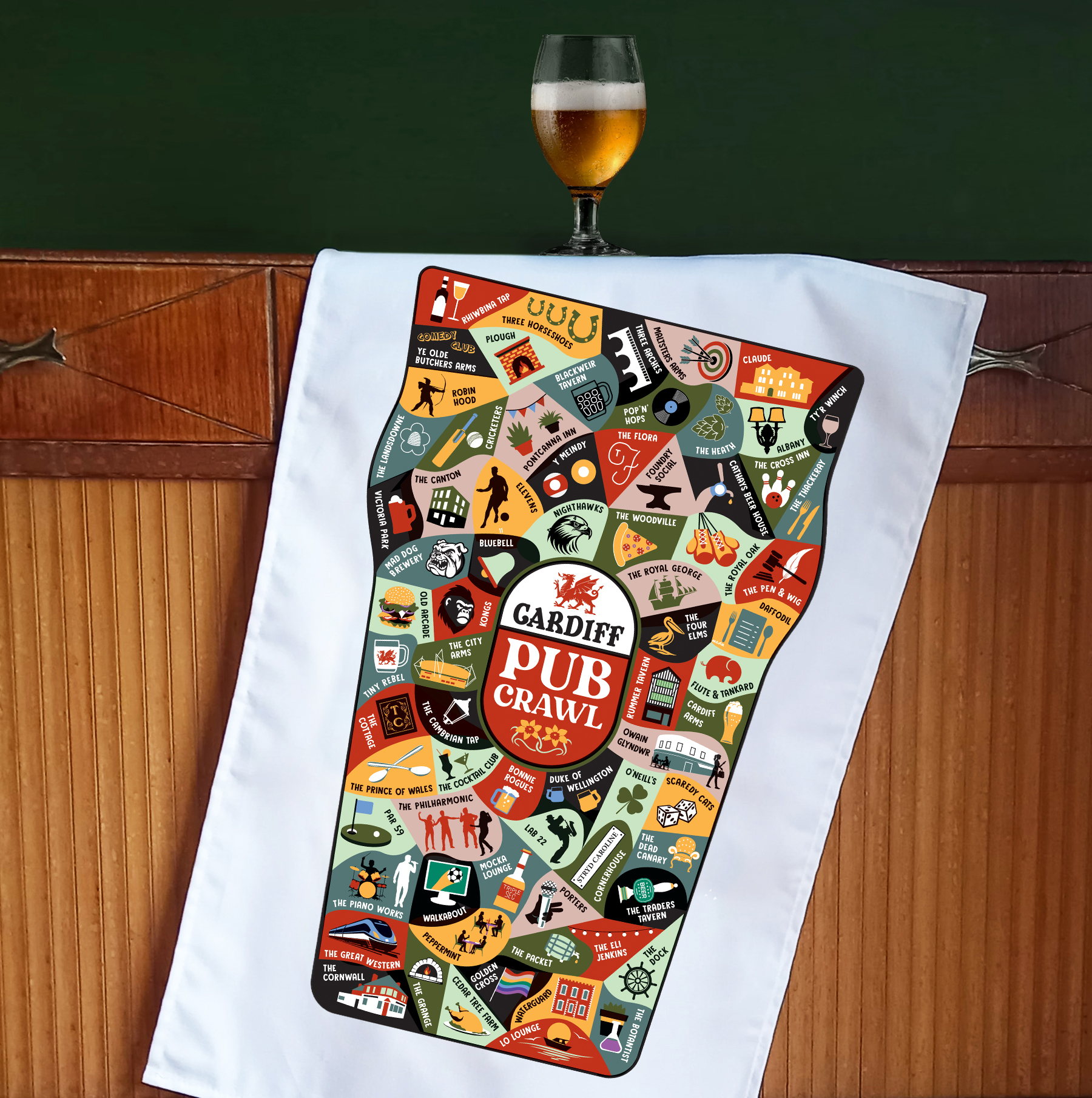 Cardiff Wales Pub crawl tea towel - Image 2