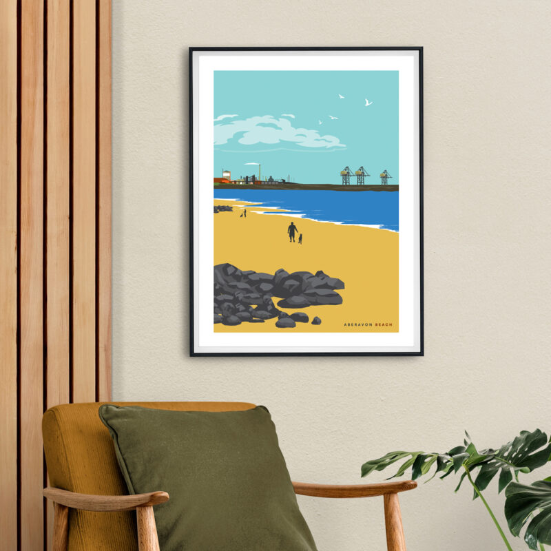Aberavon beach, Port Talbot steel works, South Wales print